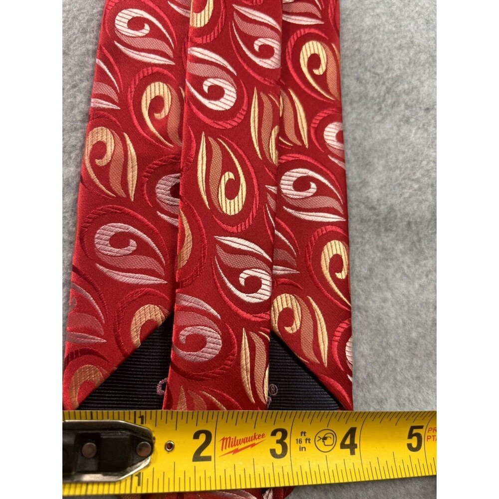 Juin Paris Silk Tie Red White Yellow‎ Geometric L:59” W:4” Jacquard - Picture 10 of 10